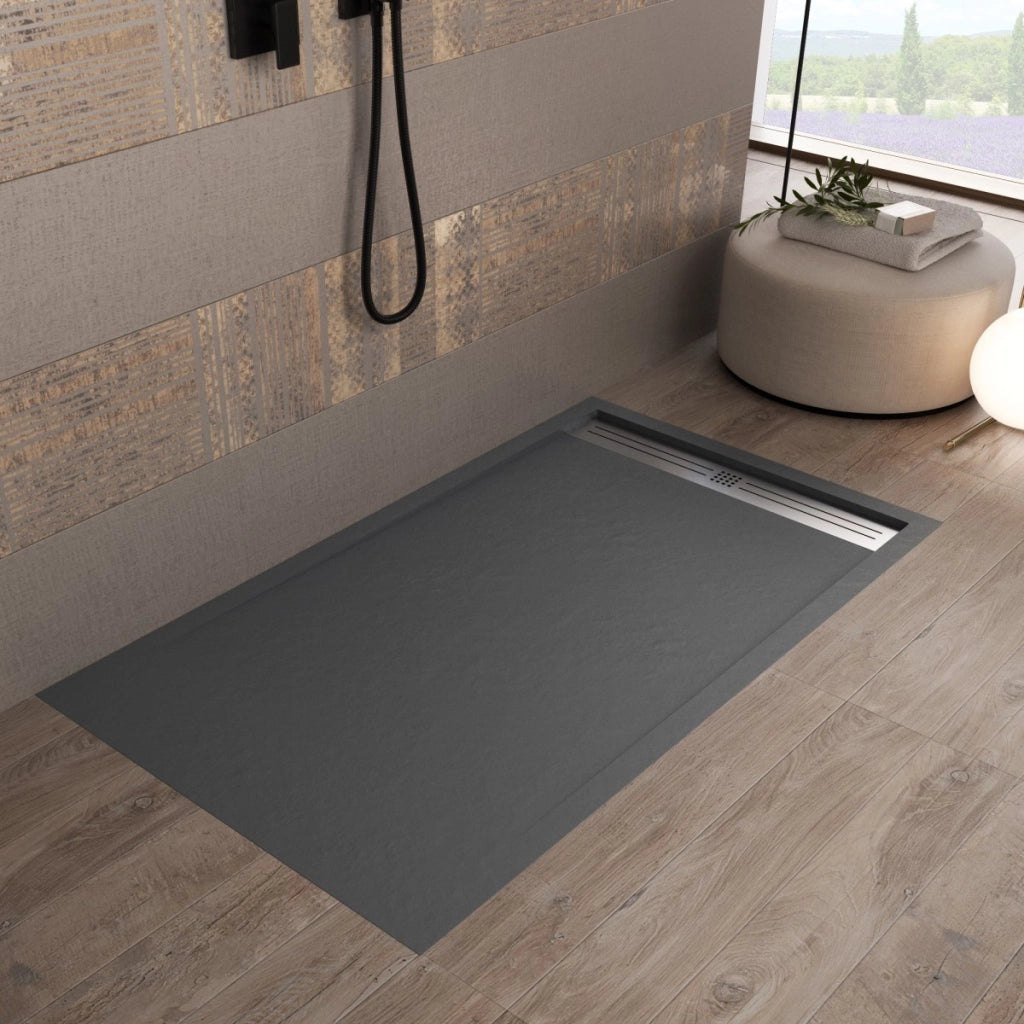 Piatto doccia in marmoresina grigio scuro effetto pietra cemento relax, misura 90x200