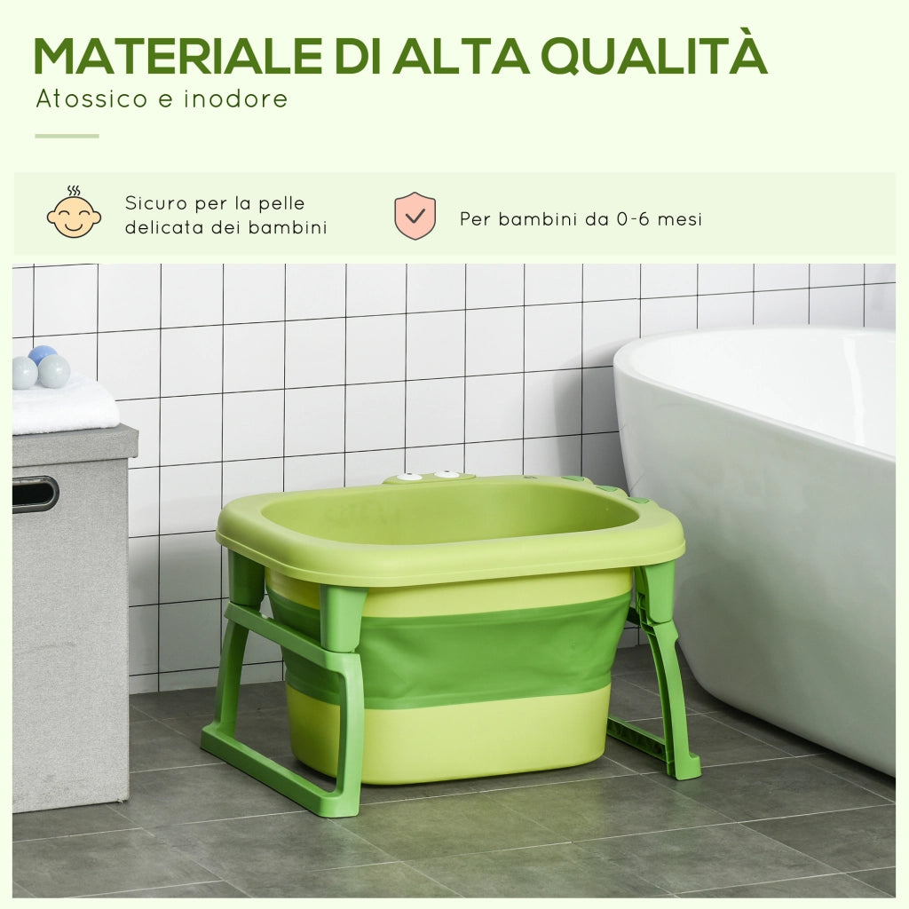 Vasca Bagnetto Pieghevole per Bambini 0-6 Anni ¨C zephmum ¨C Verde Plastica Antiscivolo 75.3x55.4x43cm