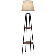 EasyComfort Lampada da Terra a 2 Ripiani in Metallo e MDF con Paralume in Tessuto, Ø42x166 cm, Nero e Marrone