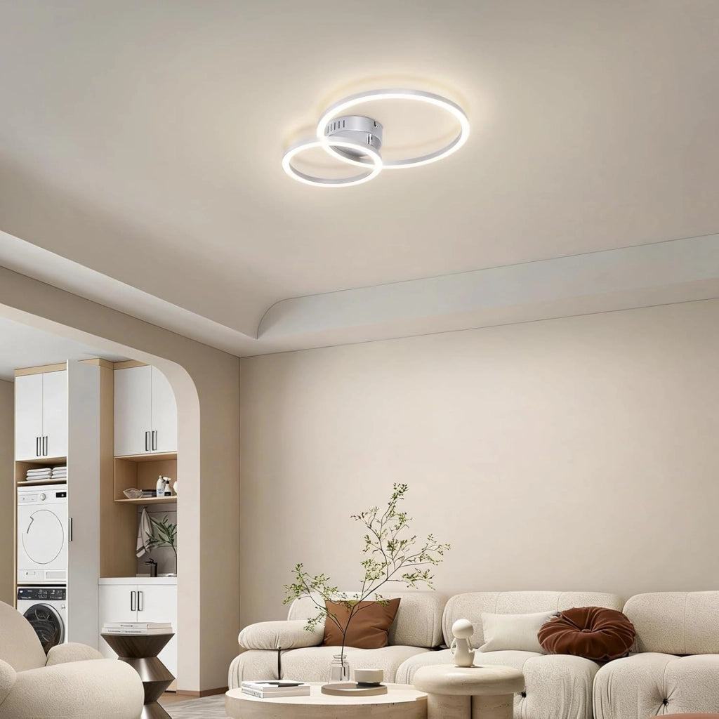 ZMH Plafoniera moderna 2 anelli LED argento 23W 4000K per soggiorno cucina camera da letto ufficio