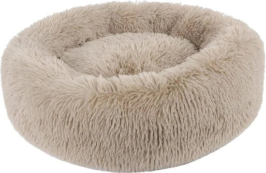 Letto per animali soffice e comodo con cuscino ronde per gatti e cani - diametro 50cm - sacchetto per cani in pelle marrone chiaro