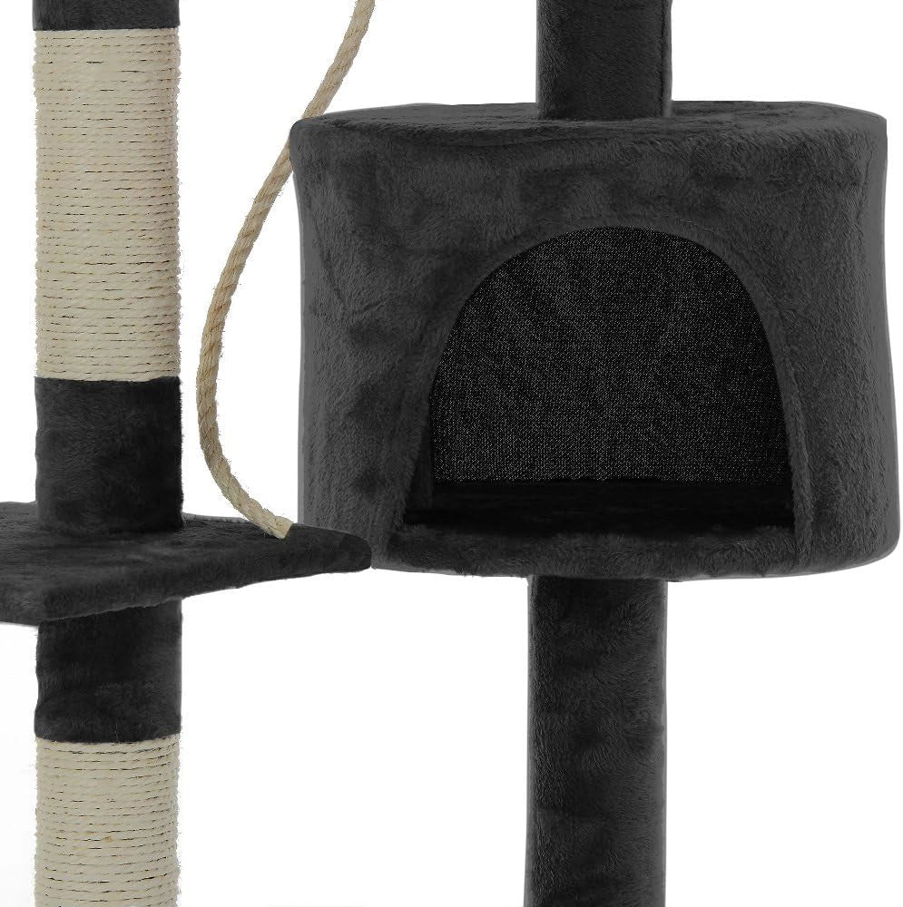 Albero Tiragraffi 112 cm 3 Piattaforme 1 Cuccia per Gatti 2 Palline 1 Corda da Gioco Affila Unghie Gatto