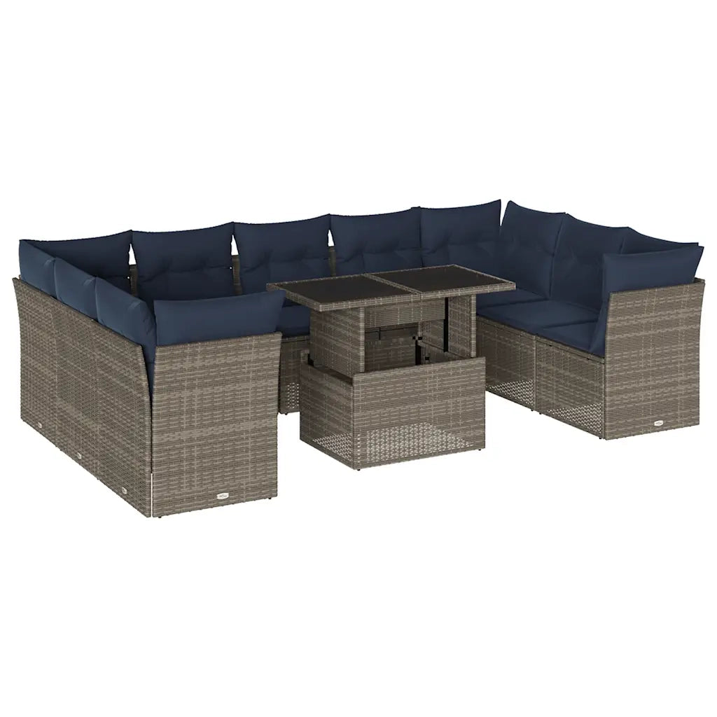 Set Divani da Giardino 10 pz con Cuscini Grigio in Polyrattan 3266821