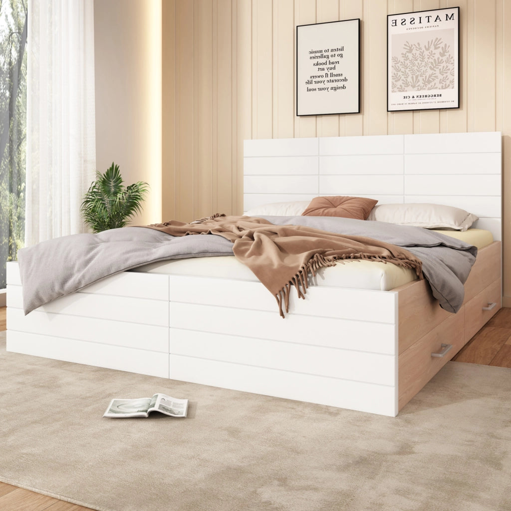 Letto matrimoniale 140x200 cm con 2 cassetti bianco rovere