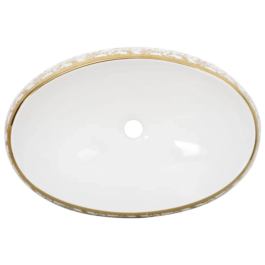 Lavabo da Appoggio Bianco e Oro Ovale 59x40x15 cm Ceramica CFW9438807