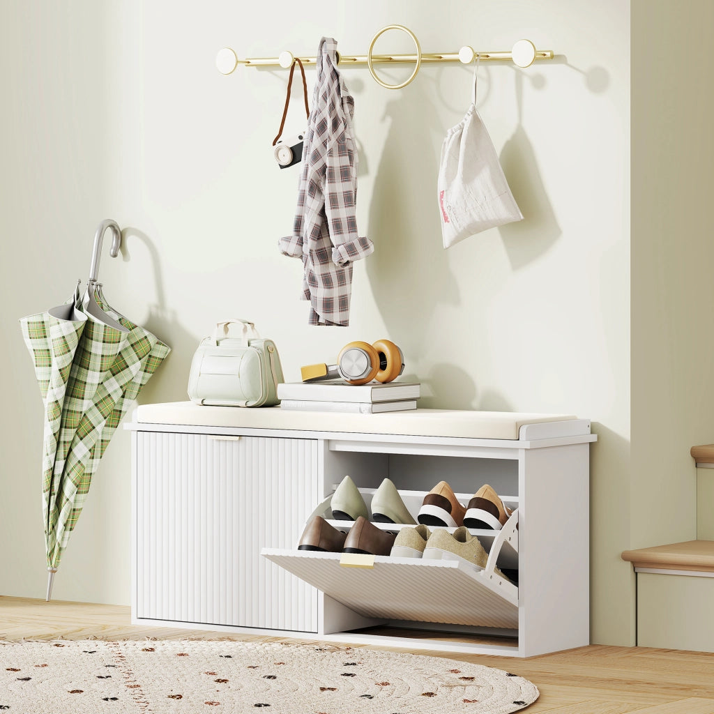 Banco Scarpe con Cassetti e Seduta ¨C zephmum ¨C Bianco 104x26x47,5 cm