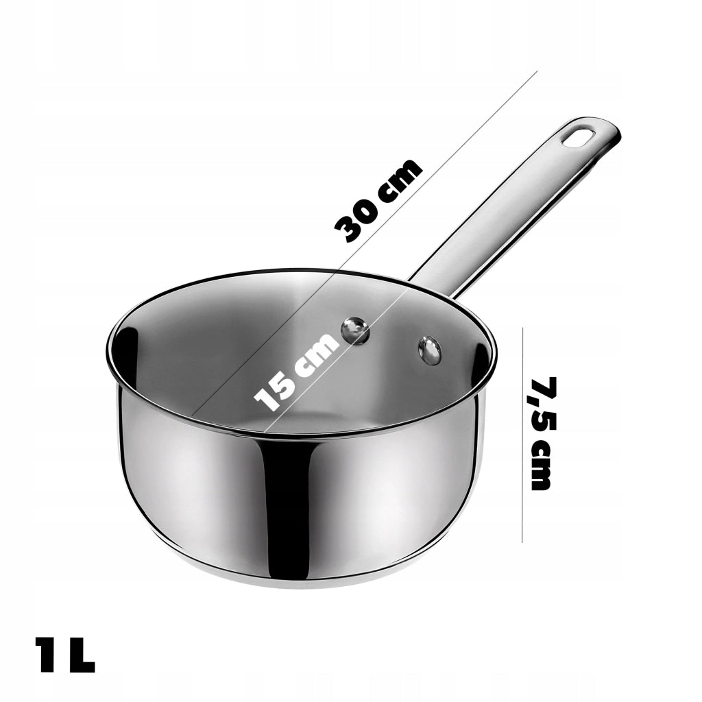 Pentola in acciaio inox KADAX da 1 litro, adatta a piani cottura a induzione e gas, con manico da 14 cm.