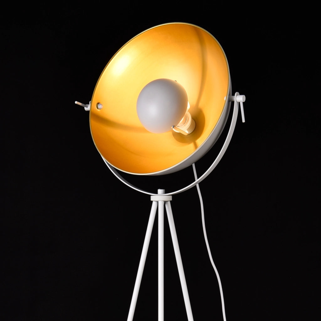 Lampada da Terra in Metallo in stile Treppiedi con Paralume Girevole Illuminazione Faro E27 60W Piantana a Terra - Bianco