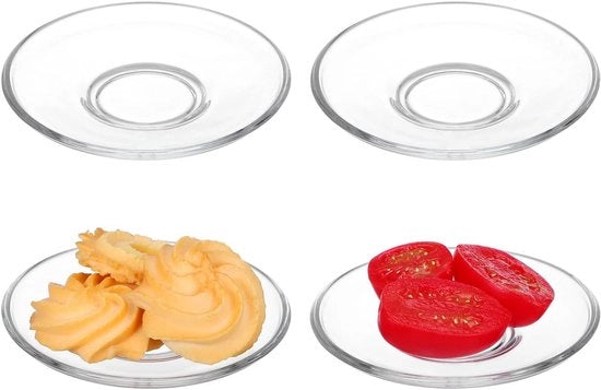 Piatti trasparenti con sottopanchine in vetro - bordi rotondi - riutilizzabili - per snack e tazze da the - design elegante