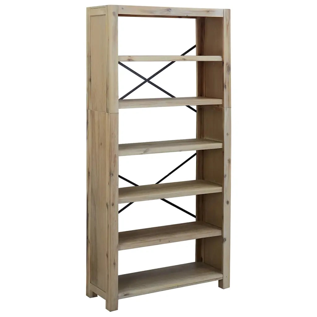 Libreria a 6 Ripiani-Scaffale per Libri-Mobile di Stoccaggio 80x30x170 cm in Legno Massello di Acacia