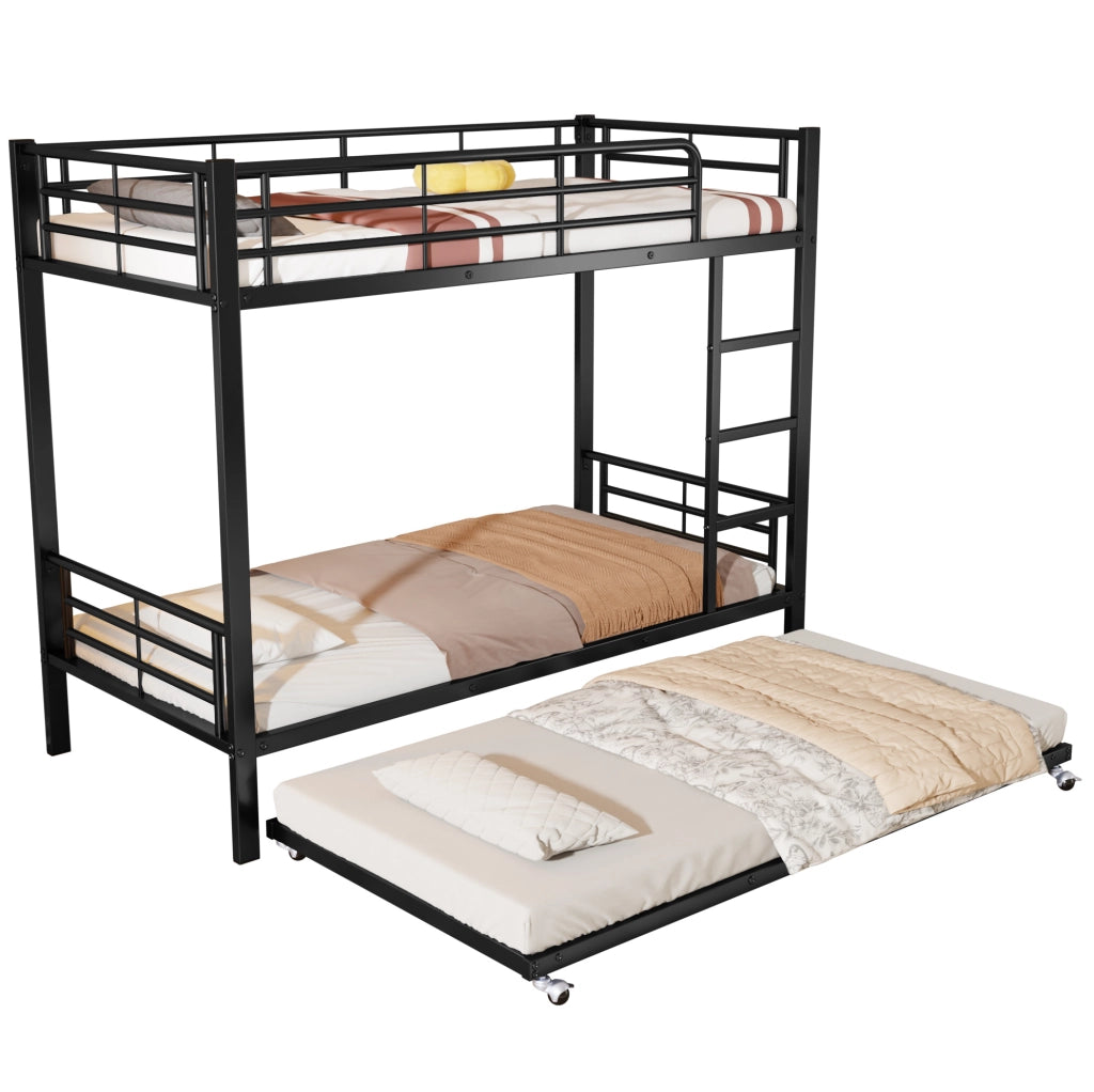 Letto a castello 204x95x160 cm con letto estraibile; metallo nero