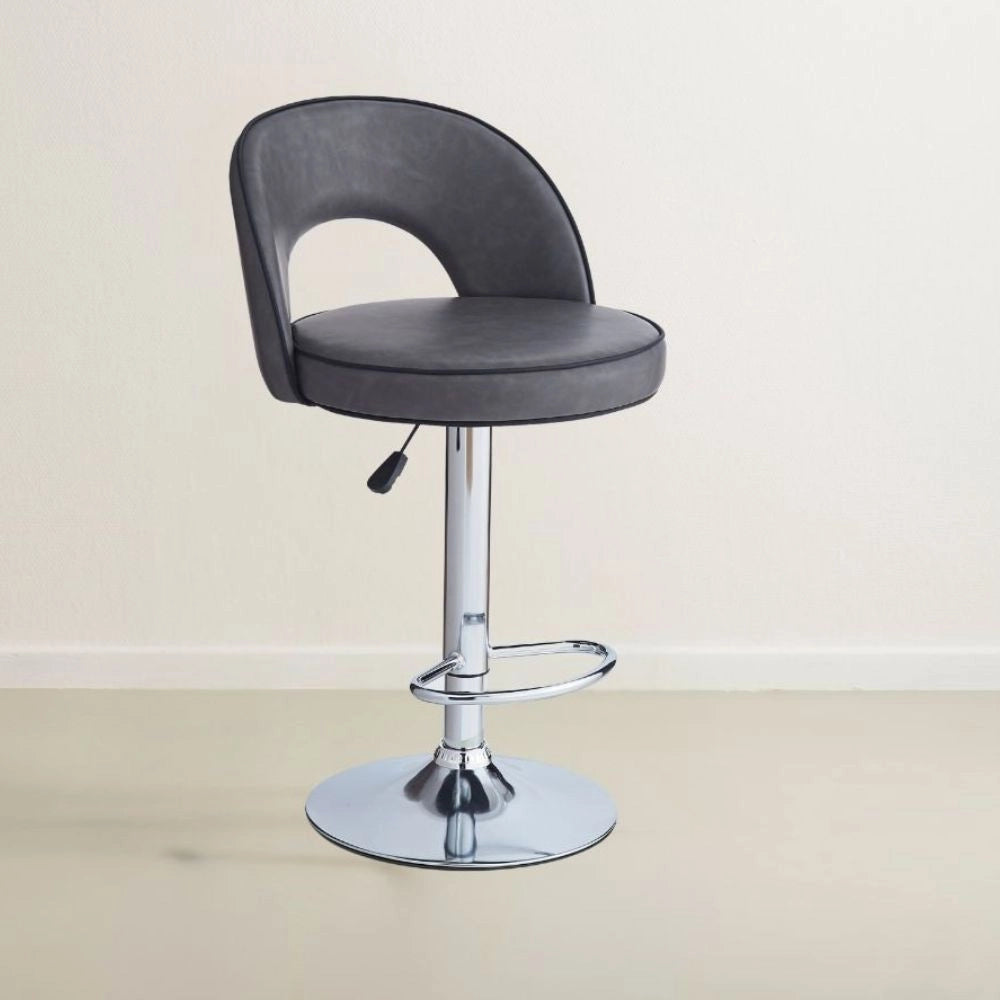 Sgabello Lisa con seduta in ecopelle grigio e gamba in metallo inox