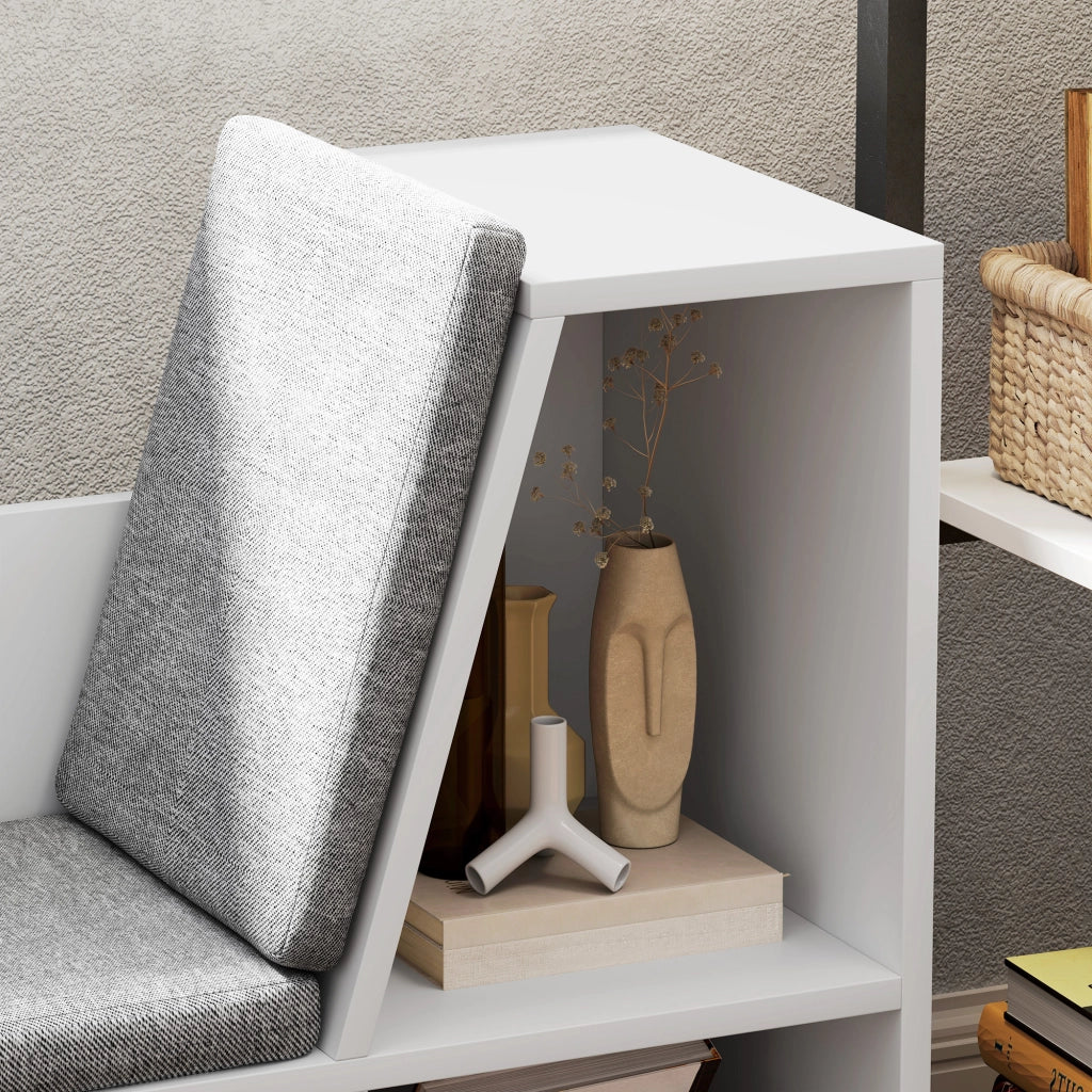 Libreria con seduta imbottita a 6 scomparti, 105 x 30 x 63 cm, bianco