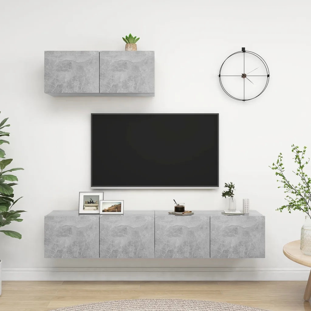 Mobili Porta TV 3 pz Grigio Cemento in Legno Multistrato 3079121