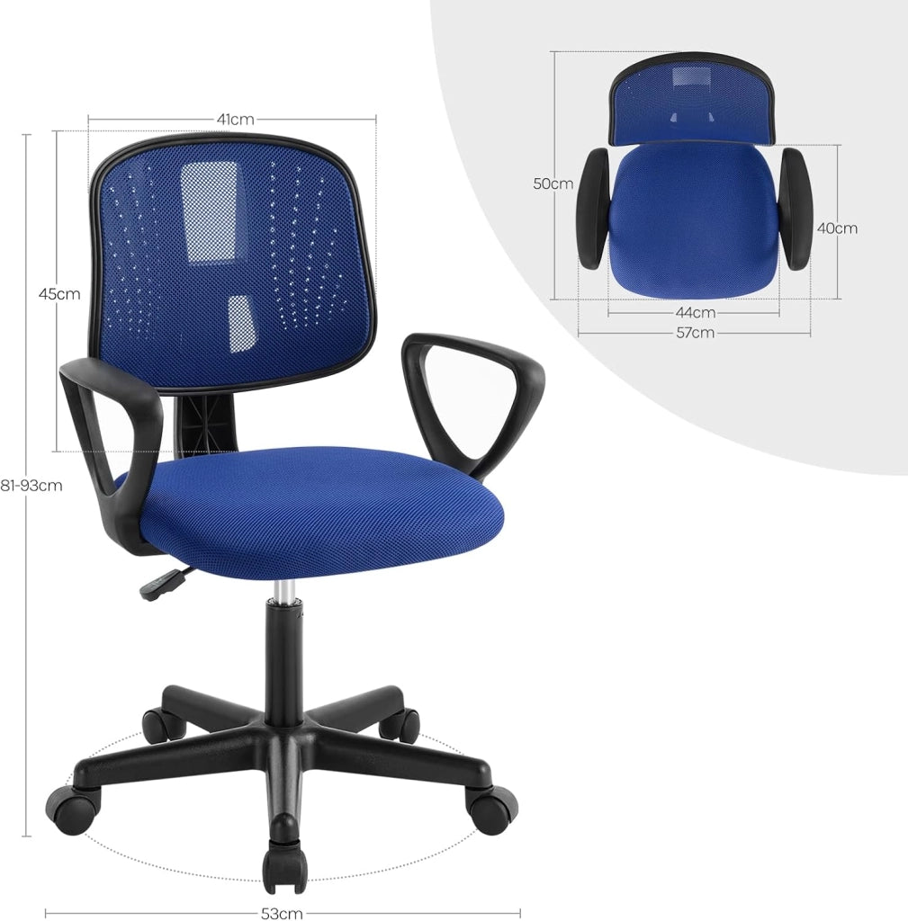Sedia da Scrivania per Bambini, Sedia da Studio Girevole, Sedie Ergonomica con Ruote, Tessuto a Rete Traspirante, Sgabello Girevole con Schienale Regolabile Automaticamente, Blu, K0005BS