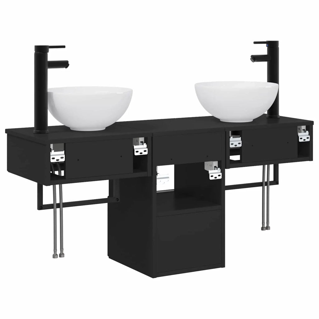 Set di mobili per il bagno 3 pz Nero Legno ingegnerizzato 3405588