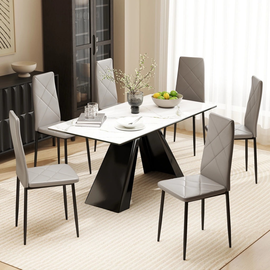 Set 6 Sedie da Pranzo con Schienale Alto in Similpelle e Acciaio ¨C Zephmum ¨C Grigio 41x50x97 cm