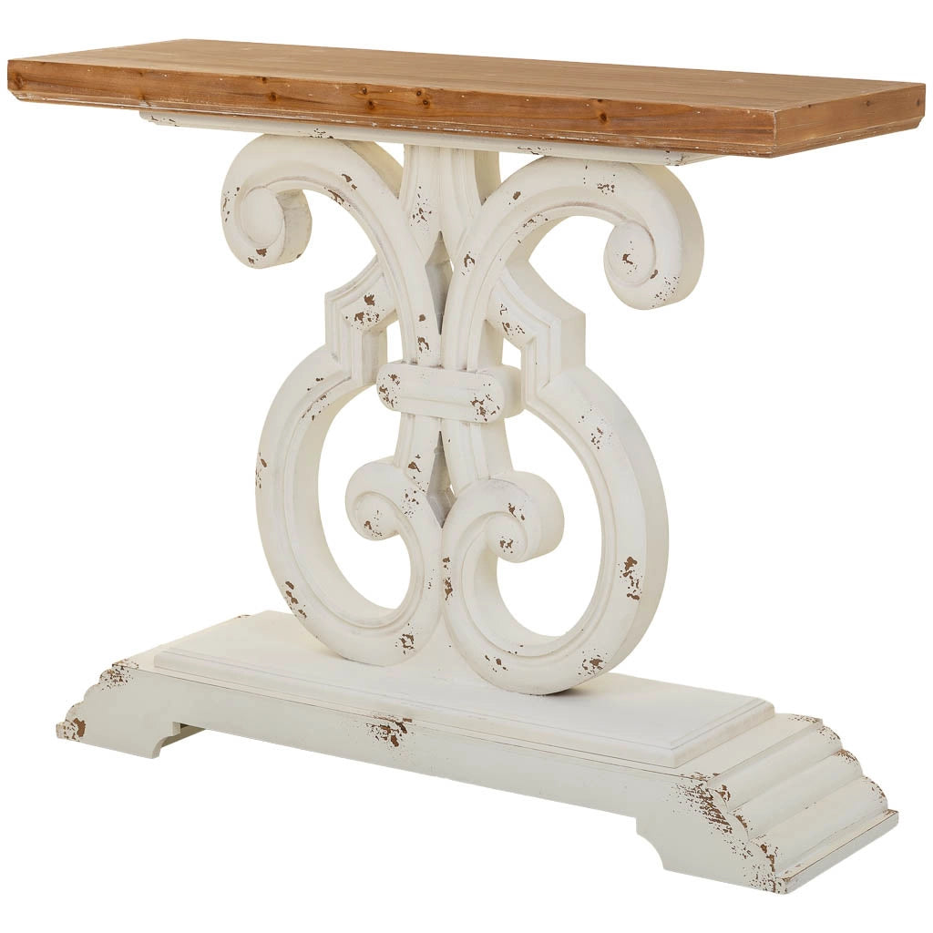 Tavolino da ingresso in legno bianco 110x36x91h cm