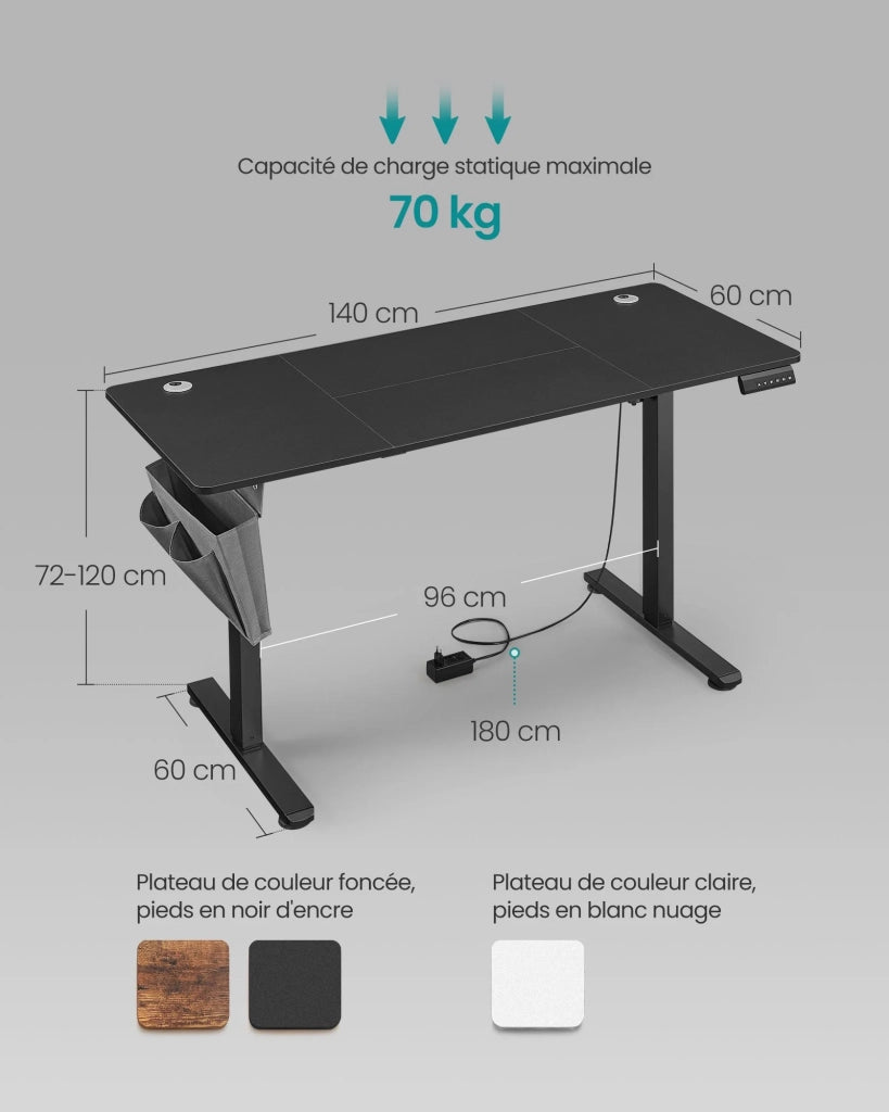 Scrivania elettrica regolabile in altezza 60 x 120 x (72-120) cm 4 posizioni di memoria custodia portaoggetti nera 12_0004578