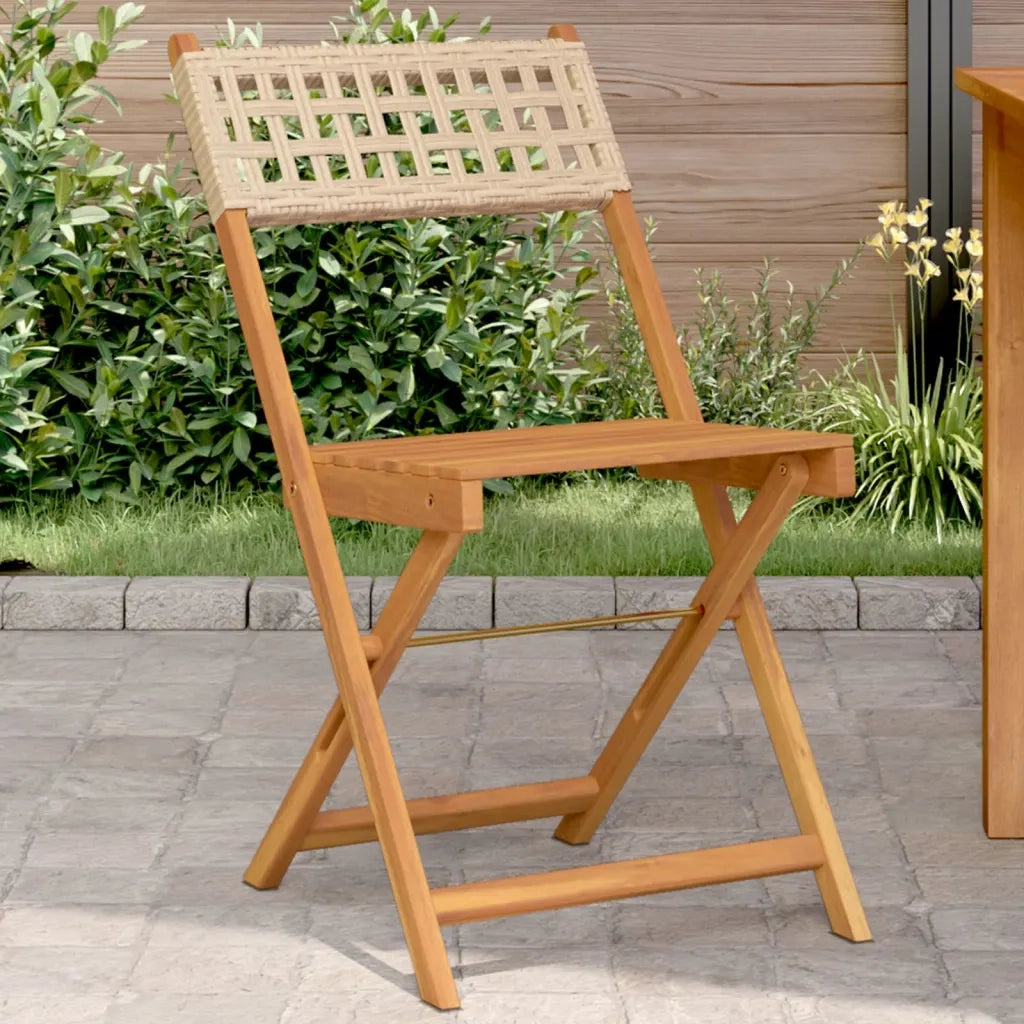 Sedie da Bistrò 2 pz Beige Legno Massello Acacia e Polyrattan 367677
