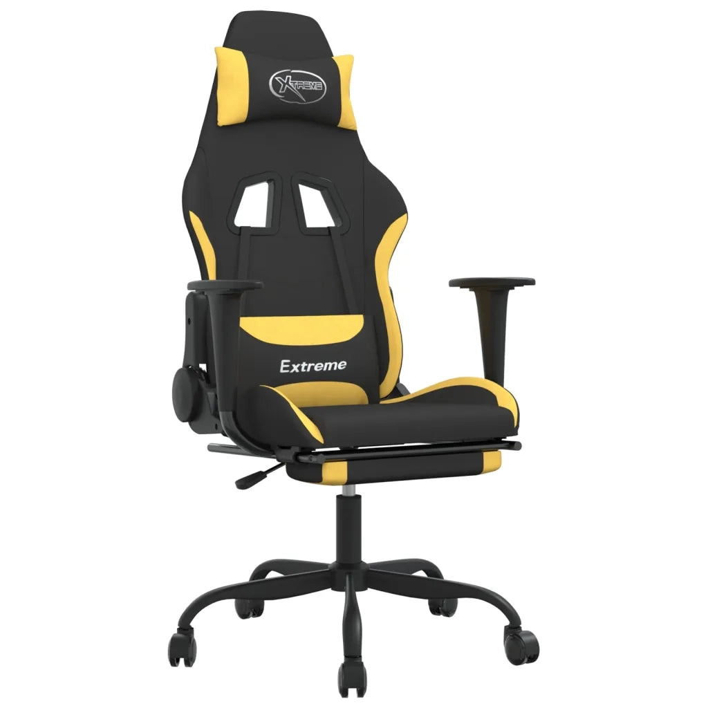 Sedia da Gaming | Sedia da e-sports con Poggiapiedi Nero e Giallo in Tessuto