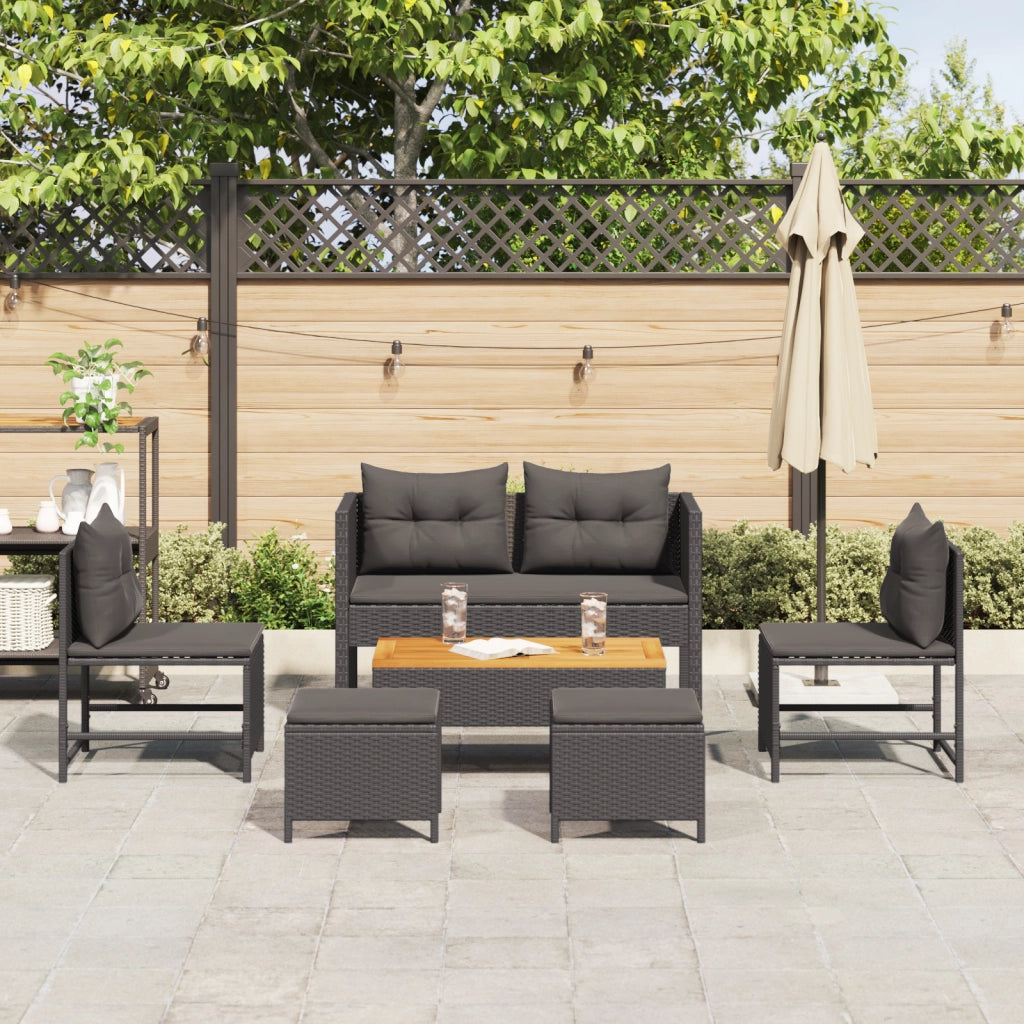 Set Divano da Esterno - Nero Rattan, Legno Medio Durevole