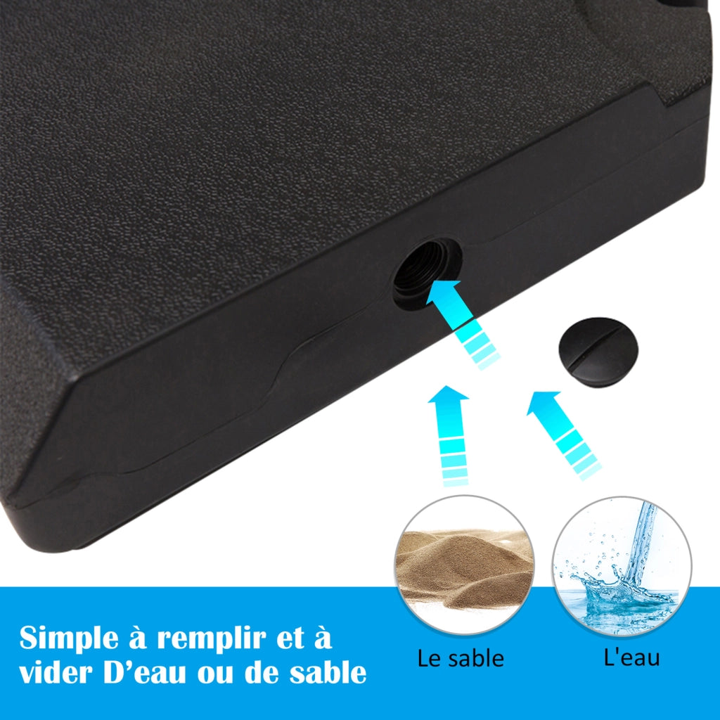 Base per parasole 4 pezzi in HDPE nero ¨C zephmum ¨C 100x100x9,5 cm