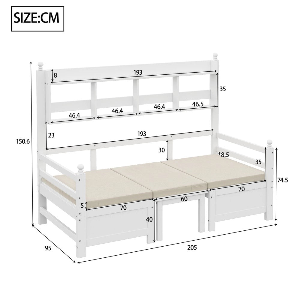 Letto Singolo Multifunzione con Scrivania e Libreria ¨C MINIMAL ¨C Legno Massello Bianco 90x200