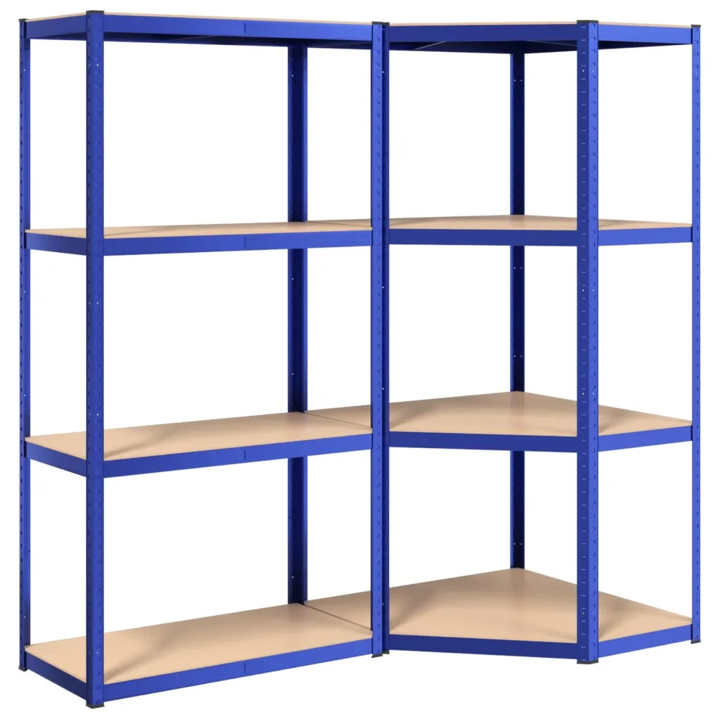 Scaffali a 4 Ripiani 2 pz Blu in Acciaio e Legno Multistrato