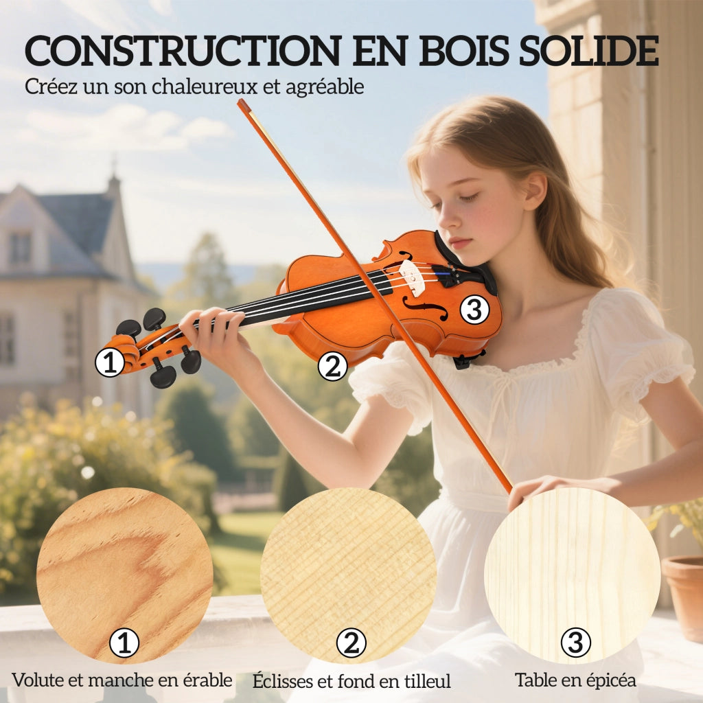 Violino 4/4 per Adulti e Principianti ¨C Zephmum ¨C Legno Massello Marrone 60x21 cm con Custodia
