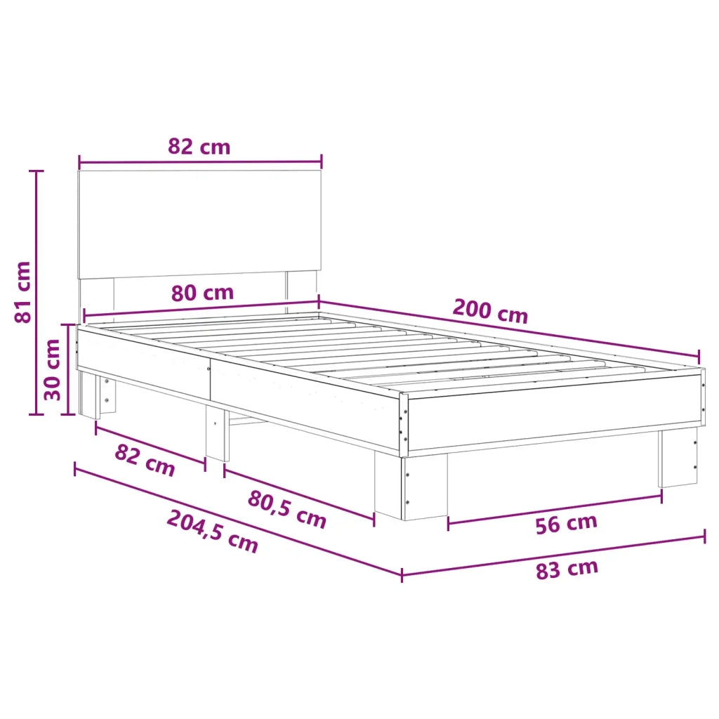 Struttura letto con testata Rovere Nero 80 x 200 cm 8009087