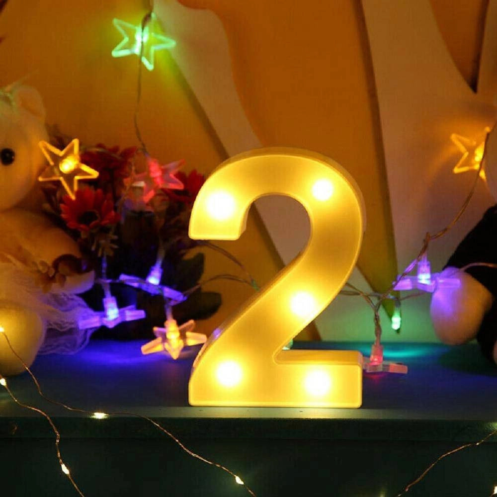 Trade Shop - Numero 2 Luminoso Bianco A Led Decoro Per Eventi Feste Luce Calda 3000k 16x3cm -