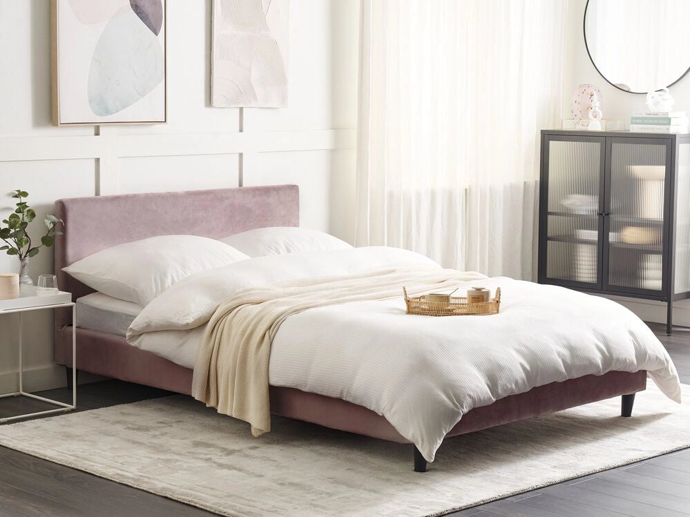Letto matrimoniale in tessuto marrone con rete a doghe 140 x 200 cm stile contemporaneo