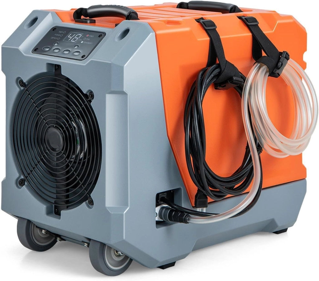 Deumidificatore Elettrico 85L/Giorno, Deumidificatore Industriale Professionale con Pompa di Scarico Automatica, Tubo di Scarico, Timer 24 Ore, per Cantine, Fabbriche, Magazzini (Arancione)