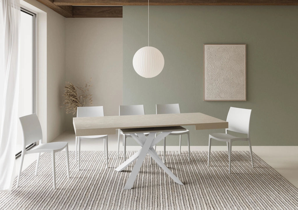 Tavolo allungabile 90x90/194 cm Clerko cashmere gambe bianche