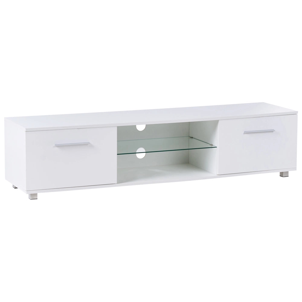 Mobile TV moderno con ante e sistema di gestione dei cavi con LED, gambe in metallo MDF bianco stile moderno