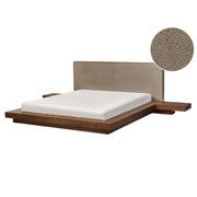 Letto matrimoniale con testata e comodini in legno chiaro bouclé tortora 160 x 200 cm stile giapponese