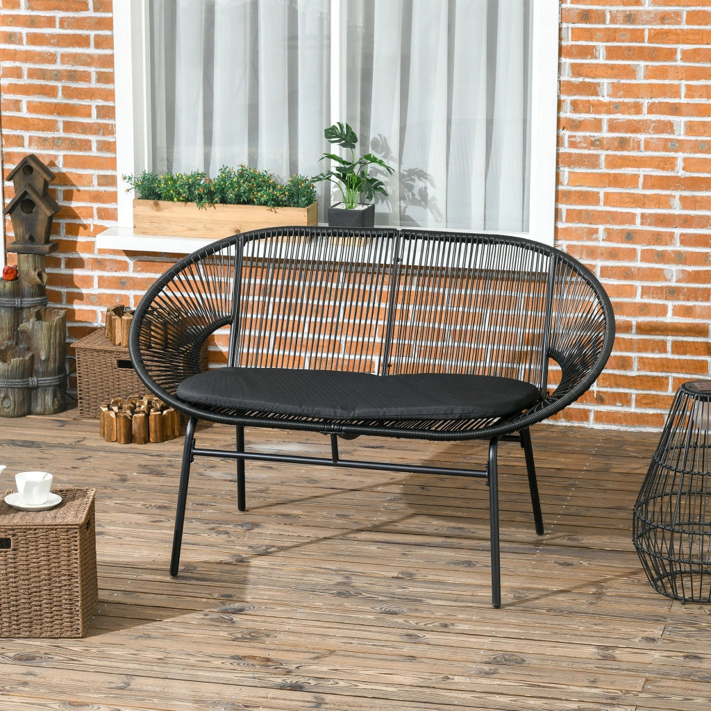 Divano da Giardino 2 Posti in Rattan PE ¨C zephmum ¨C 132x72x83 cm, Nero