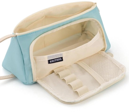 Etui con grande capacità, grande tas di stoccaggio, etui per matite a sfera, semplice borsa per articoli da ufficio, scuola, università, organizzatore per adolescenti, ragazze, blu