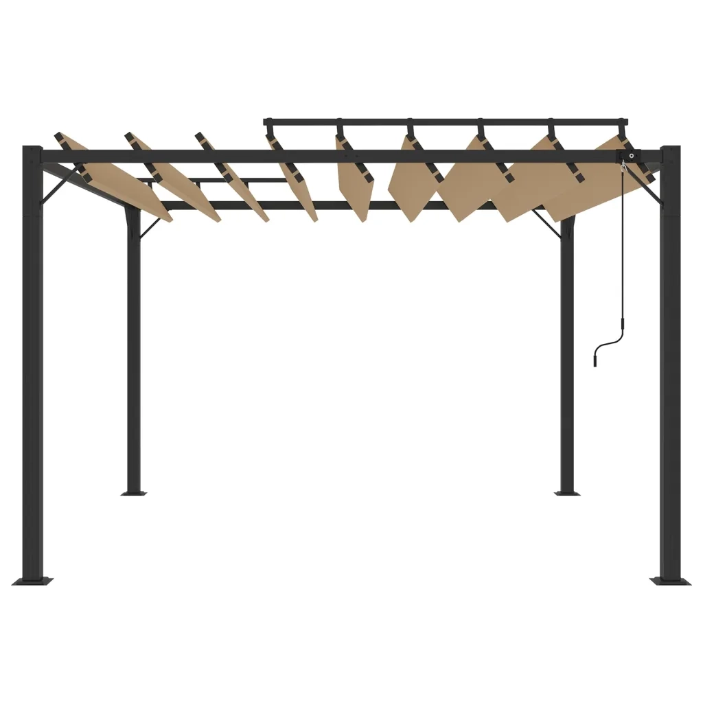 Gazebo con Tetto a Lamelle 3x3 m in Tessuto Tortora e Alluminio