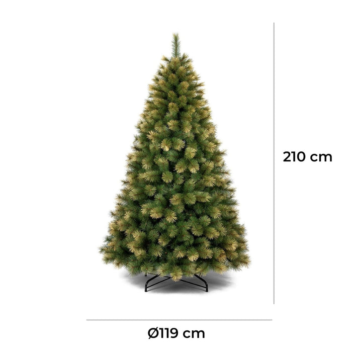 Albero di Natale Artificiale Realistico Folto 210 cm 757 Rami Verde Punte Oro