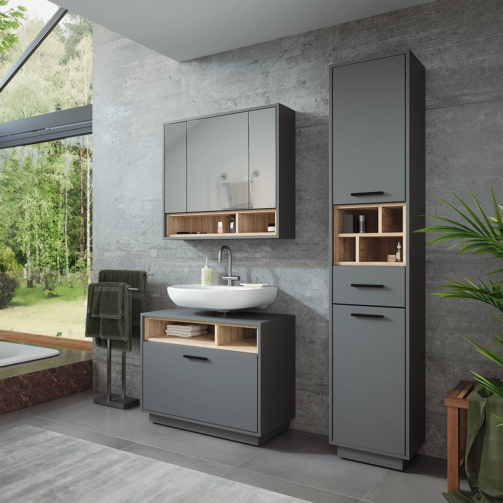 Vicco Set di mobili da bagno Antracite/Sonoma 3 parti con colonna