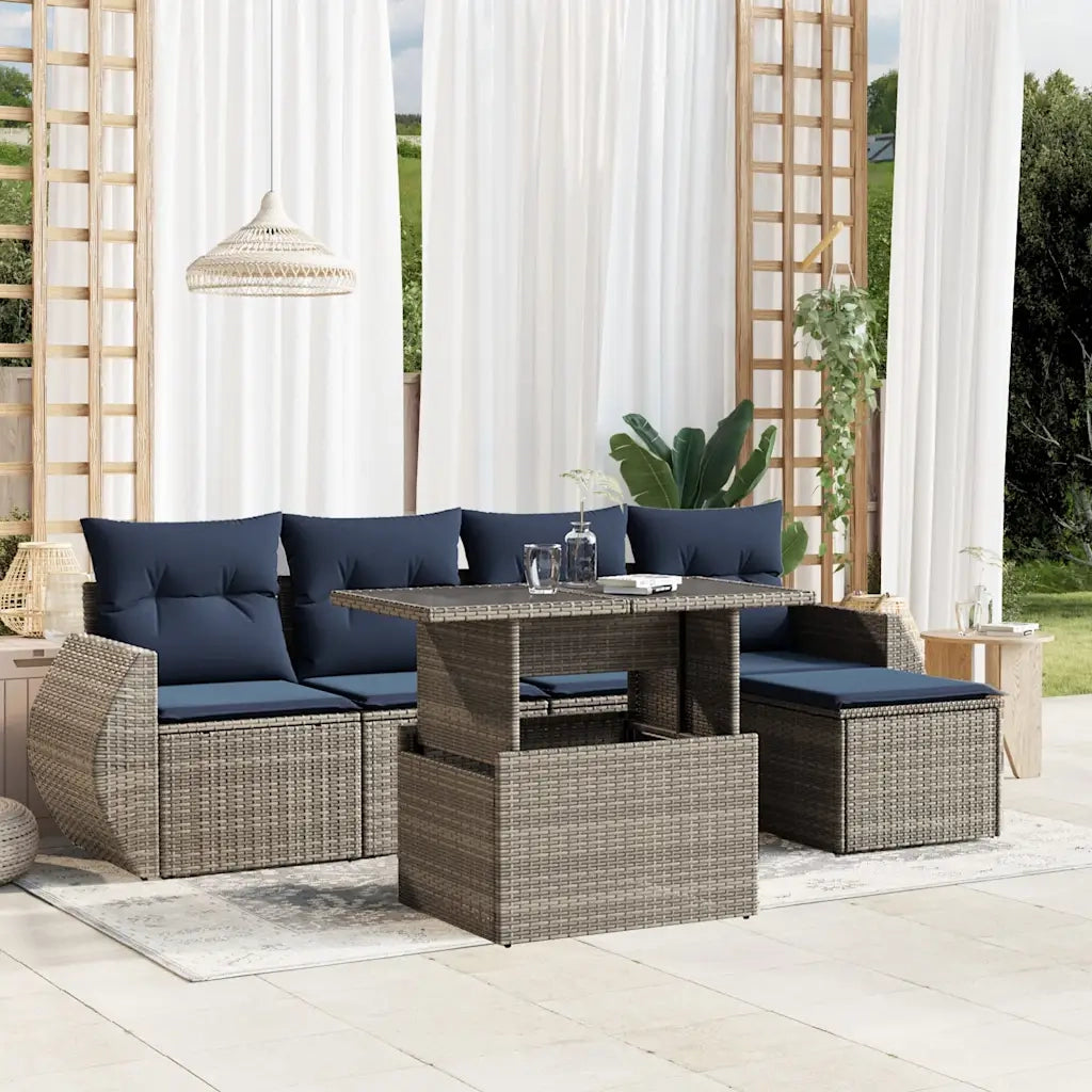 Set Divani da Giardino 6 pz con Cuscini Grigio in Polyrattan 3268501