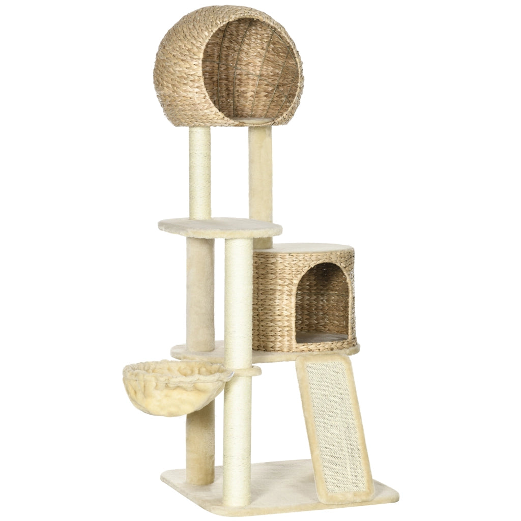 TIRAGRAFFI con casa per gatti, amaca e piattaforme 60x60x150 cm Beige