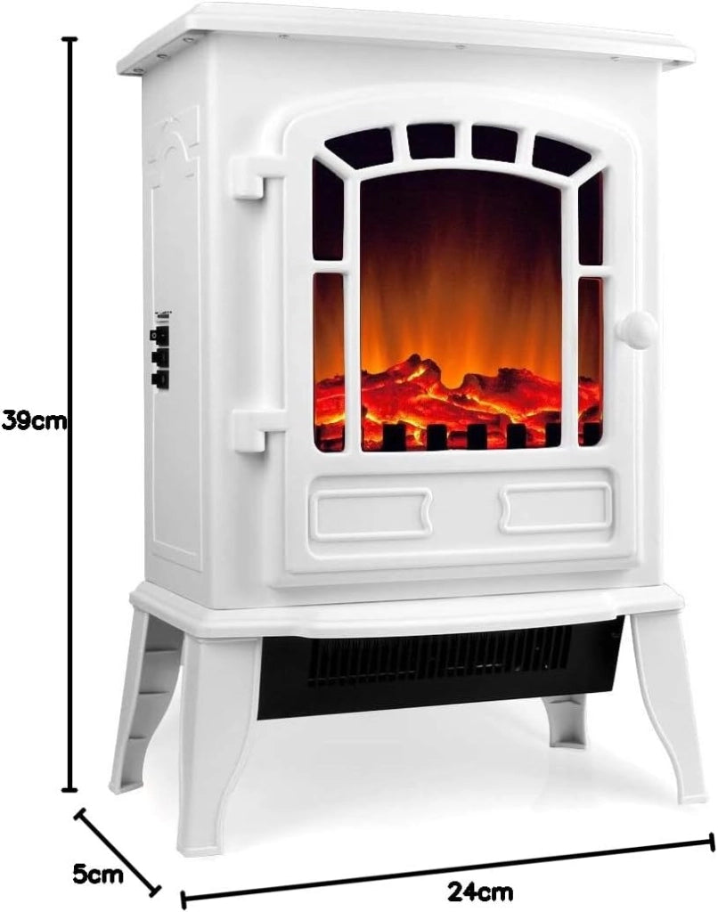 DEUBA® Caminetto Elettrico 2000W Termocamino Luce LED Effetto Fiamma Realistico Stufa Elettrica Camino Radiatore Bianco