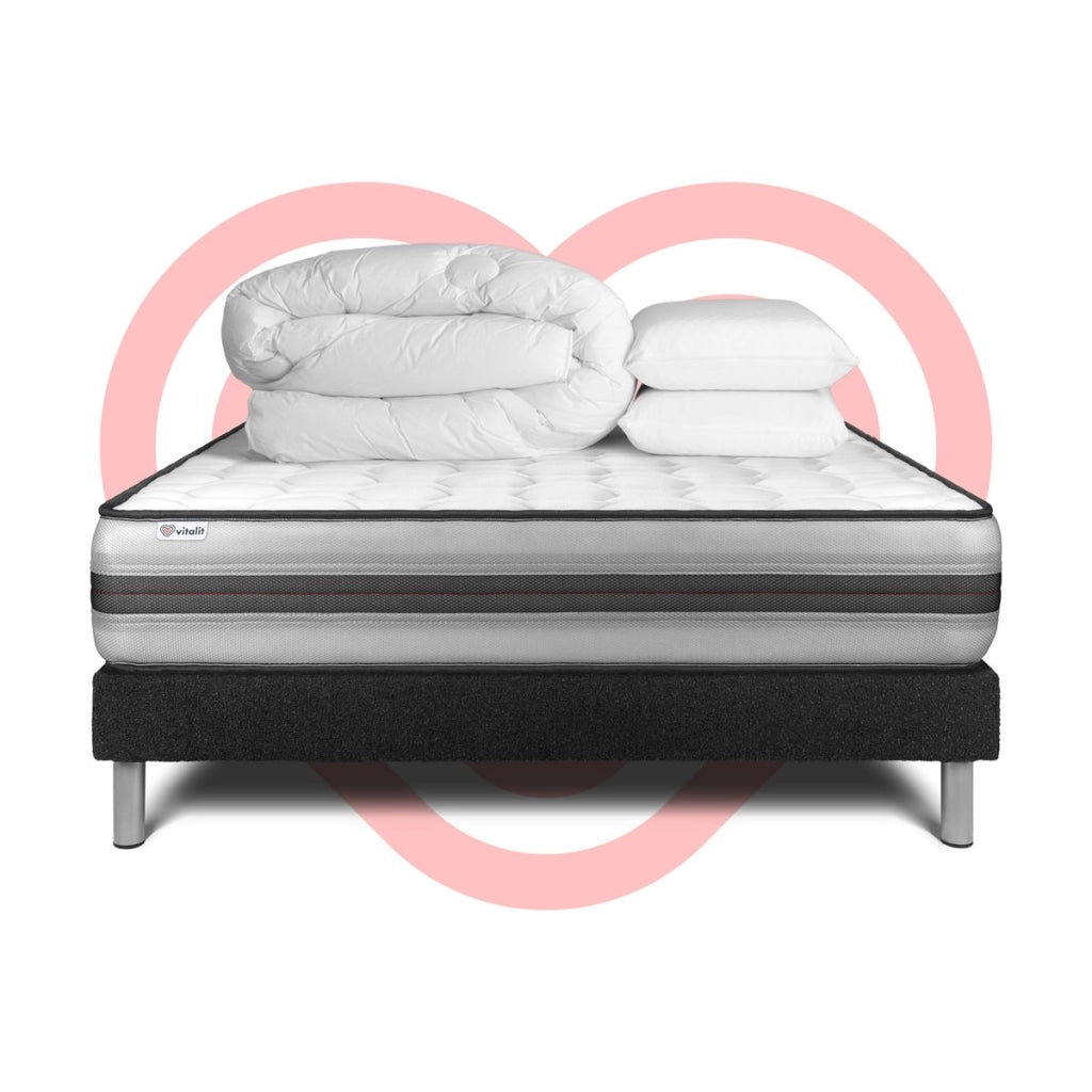 Pacchetto letto completo - Materasso 180x200cm + Box spring con doghe (in kit) + 2 cuscini + Piumino - Vitalpower Recover