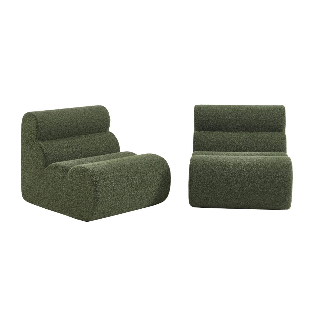 Divano modulare tessuto effetto alpaca, 2 posti, verde kaki