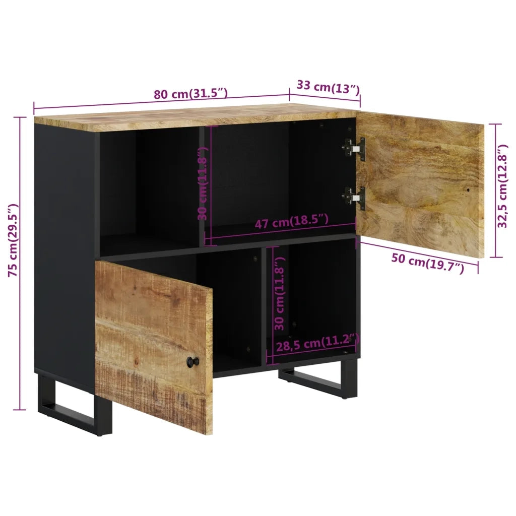 Credenza con 2 Ante 80x33x75 cm in Legno Massello di Mango 352921