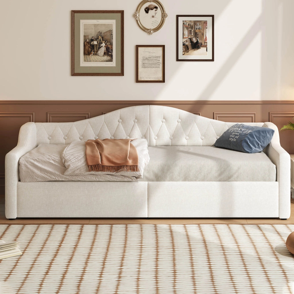 LETTO DA GIORNO 90x200 cm Imbottito Beige con LED e vano contenitore