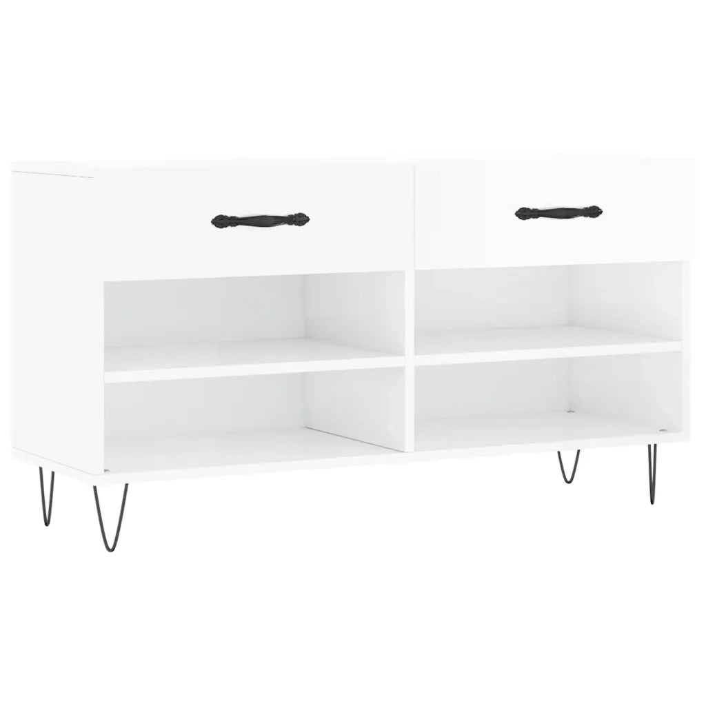 Panca Porta Scarpe | Scarpiera | Mobile per scarpe Bianco Lucido 102x35x55 cm Legno Multistrato